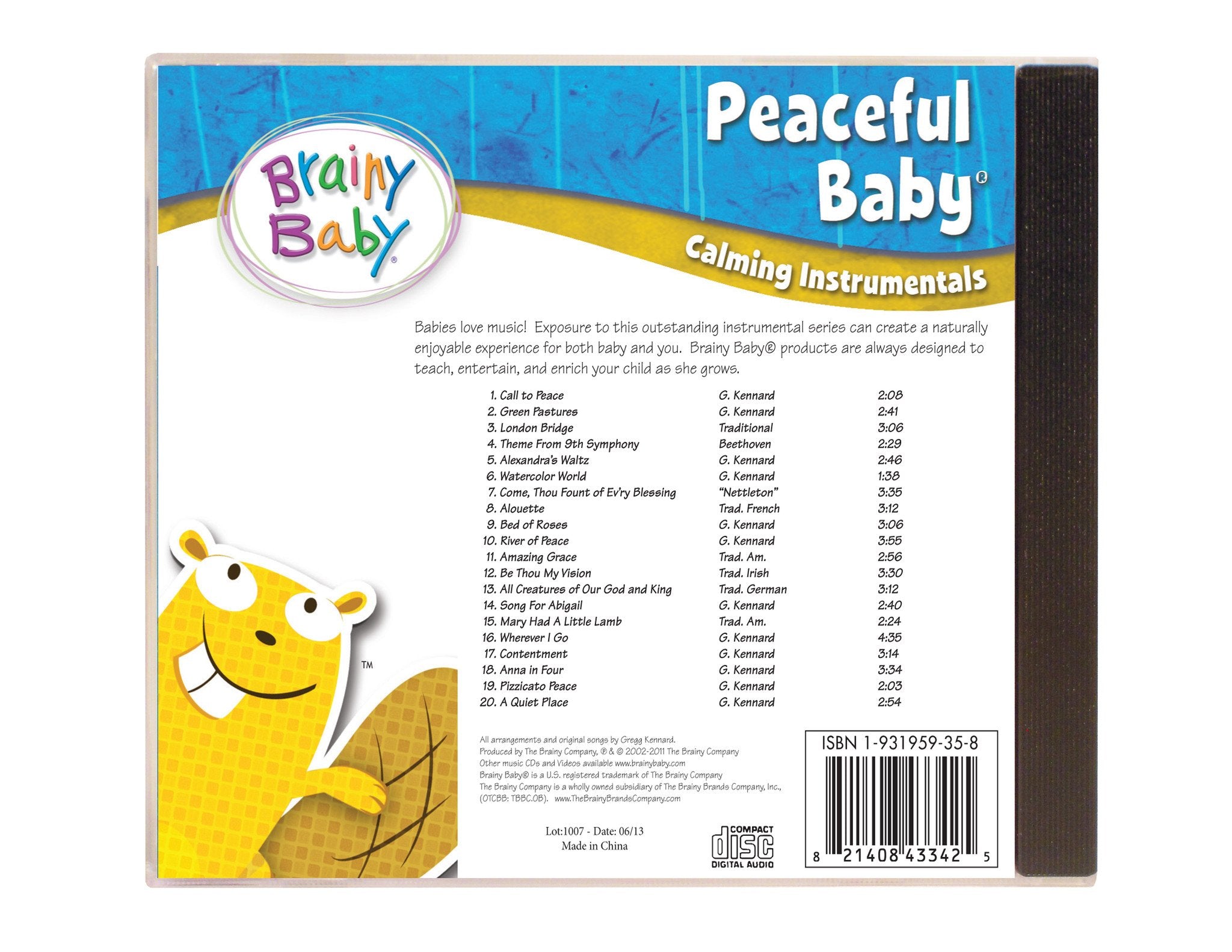 Brainy Baby Peaceful Baby Music CD Back Cover Song List
