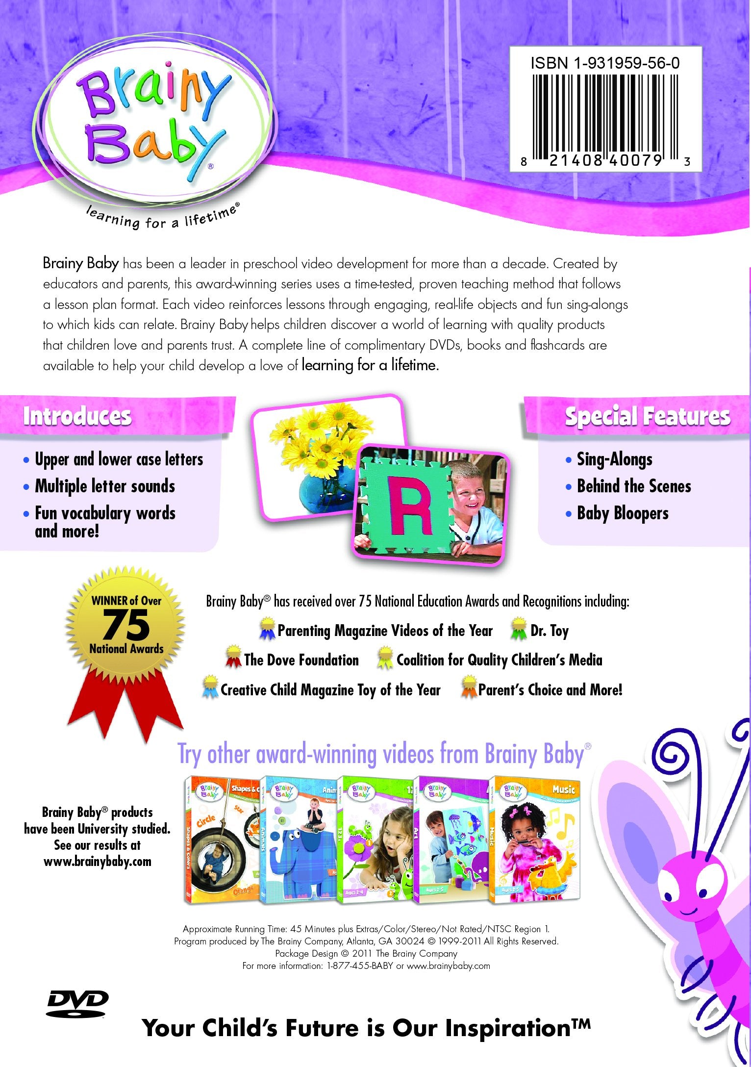Brainy Baby ABCs DVD Introducing the Alphabet A to Z Deluxe Edition Back Cover