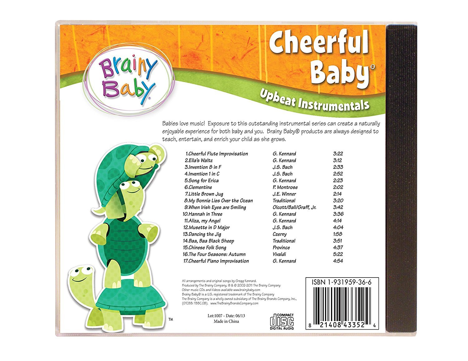 Brainy Baby Cheerful Baby Music CD Upbeat Instrumentals Song List Back Cover