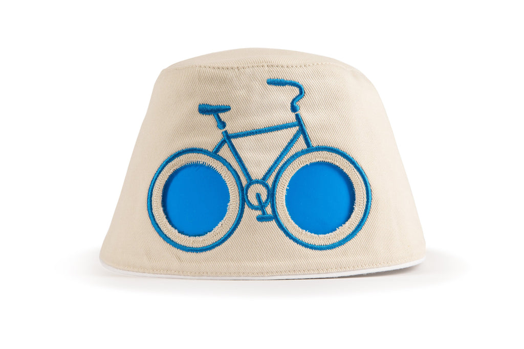 COOEEE Blue Bike Sunglasses Hat Khaki with Blue Lenses by Boomerang Baby